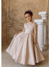 Dusty Rose Satin Lace Sheer Back Flower Girl Dress